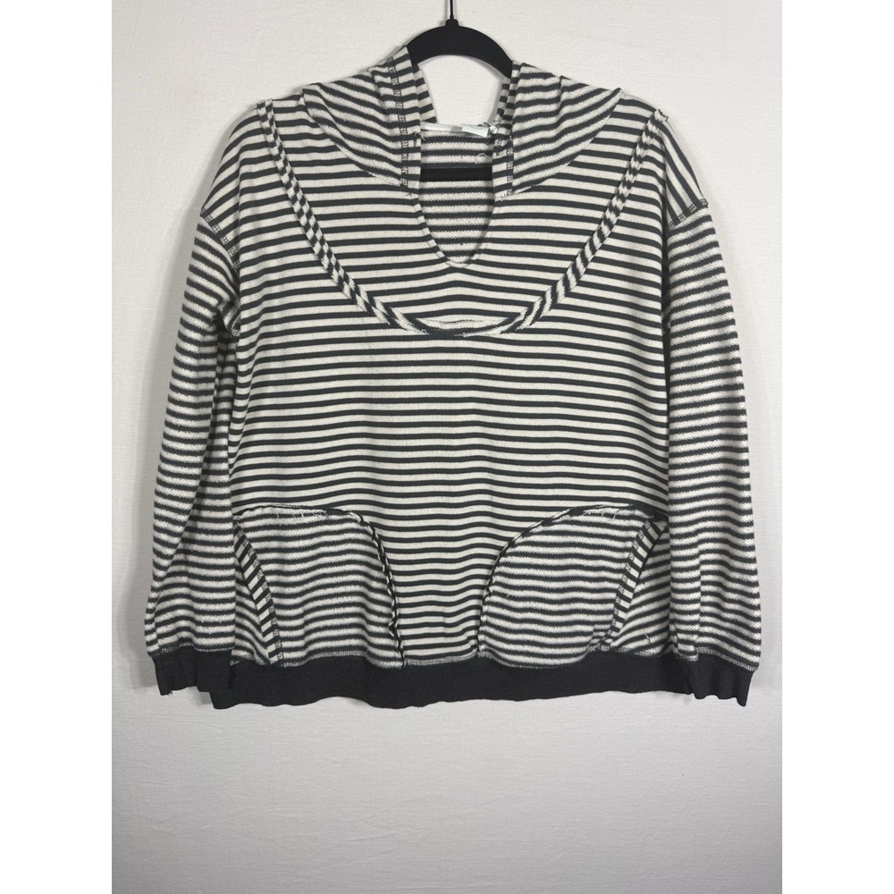 Paper Crane Striped Hoodie Pullover Women's Medium Black White Lightweight